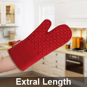KEGOUU Oven Mitts and Pot Holders 6pcs Set, Kitchen Oven Glove High Heat Resistant 500 Degree Extra Long Oven Mitts and Potholder with Non-Slip Silicone Surface for Cooking (Red)