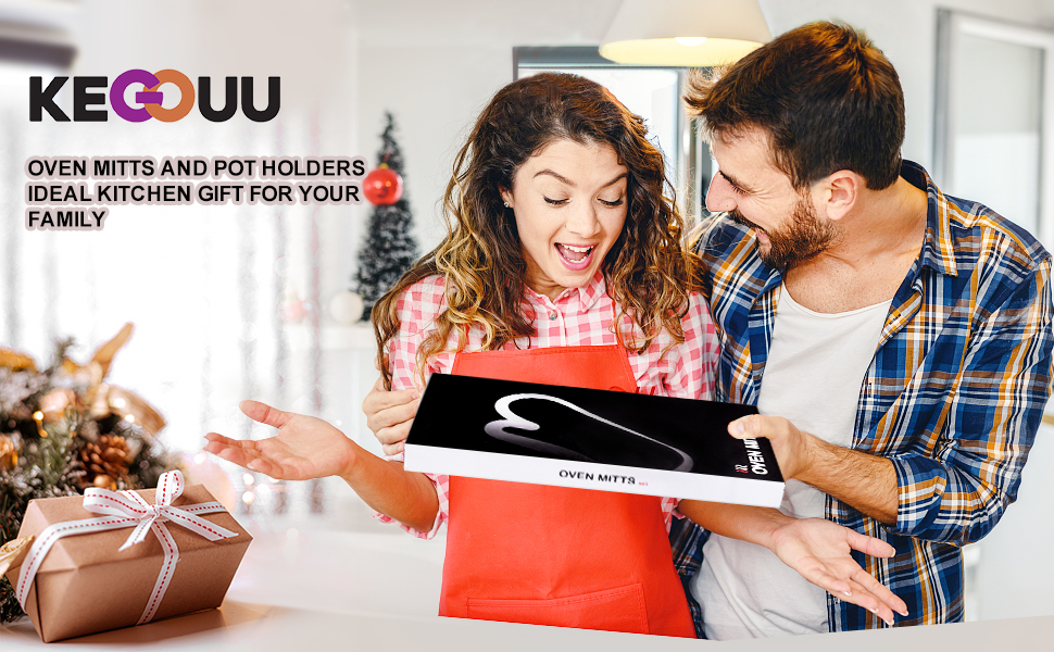 KEGOUU Oven Mitts and Pot Holders 6pcs Set, Kitchen Oven Glove High Heat Resistant 500 Degree Extra Long Oven Mitts and Potholder with Non-Slip Silicone Surface for Cooking (Red)