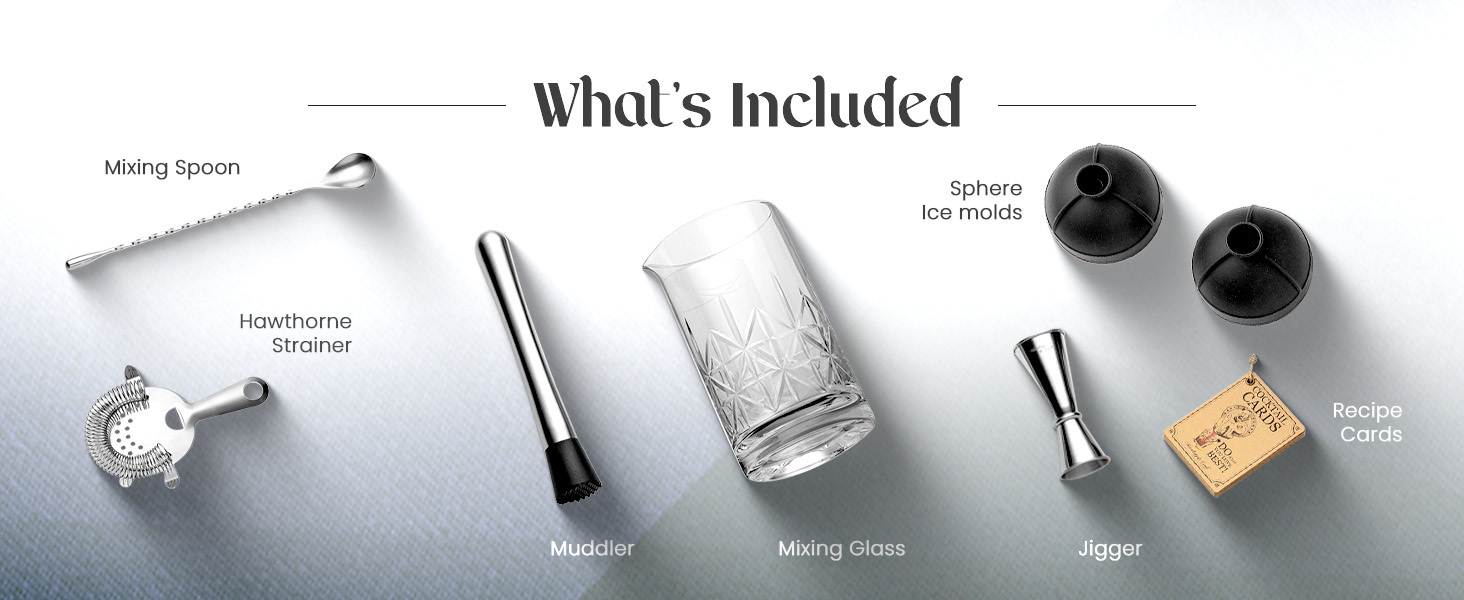 Mixology & Craft Cocktail Set - 8-Piece Bartender Kit with Mixing Glass Set, Japanese Jigger, Spoon, Muddler, and Strainer - Perfect for Old Fashioned Cocktails and Home Bars