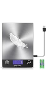 CROWNFUL Food Scale, 11 lb Digital Kitchen Scales with Built-in Coin Battery, Weight Ounces and Grams for Cooking and Baking, 6 Units with Tare Function, LCD Display, 304 Stainless Steel