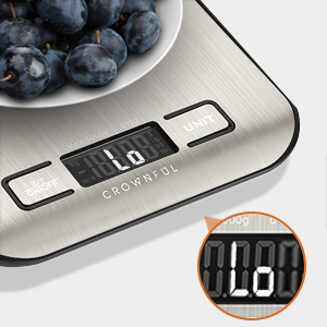 CROWNFUL Food Scale, 11 lb Digital Kitchen Scales with Built-in Coin Battery, Weight Ounces and Grams for Cooking and Baking, 6 Units with Tare Function, LCD Display, 304 Stainless Steel