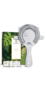 Homestia Cocktail Strainer Set, 5 Piece Gold Stainless Steel Bar Tools - Hawthorne Julep Strainer, Fine Mesh Strainer, Jigger and Spoon for Bartender Professional Drink Mixing Kit