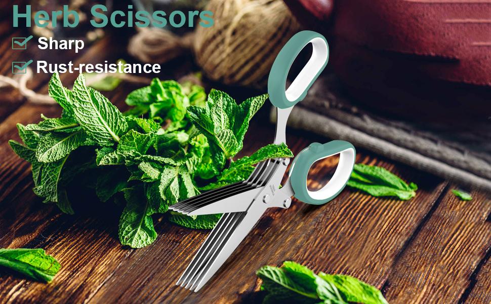 Fun Unique Kitchen Gadgets: Herb Scissors Set - Updated 2026 Cool Kitchen Tools for Cutting Fresh Garden Herbs - Sharp 5-Blade Shears with Cover, Anti-Rust Stainless Steel, Dishwasher Safe (Blue)