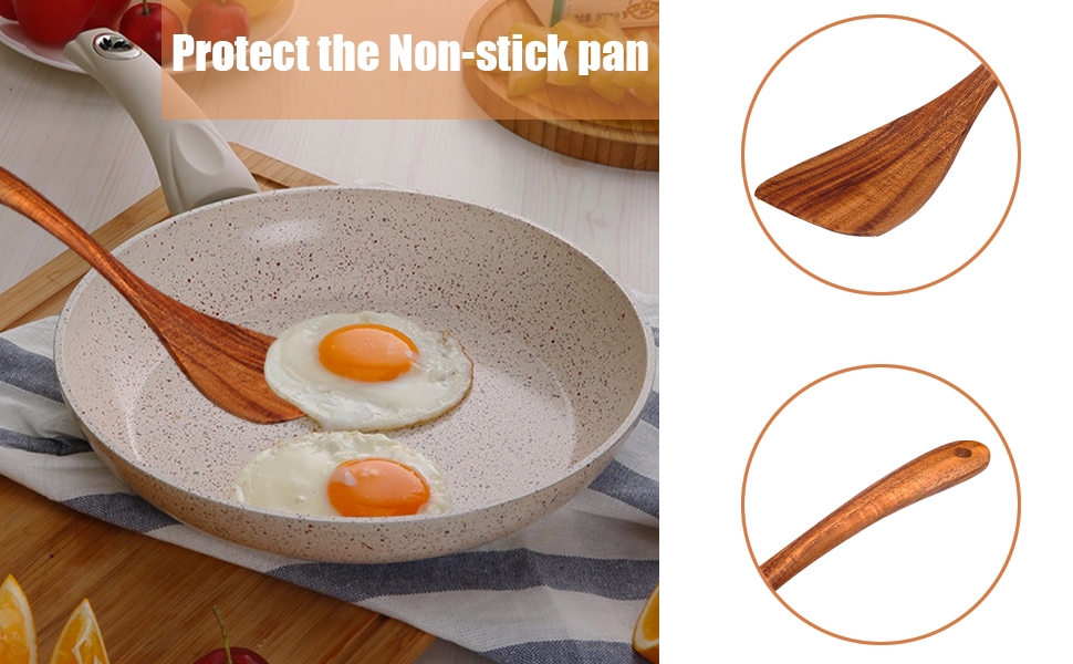 Wooden Spatula Nonstick Turner Acacia Wood, Right Long Handle Flat Frying Spatulas Handmade for Mother Wife Grandma Her Kitchen Gift, Ideal Cookware Utensils for Cooking Eggs, Fish, Pancakes