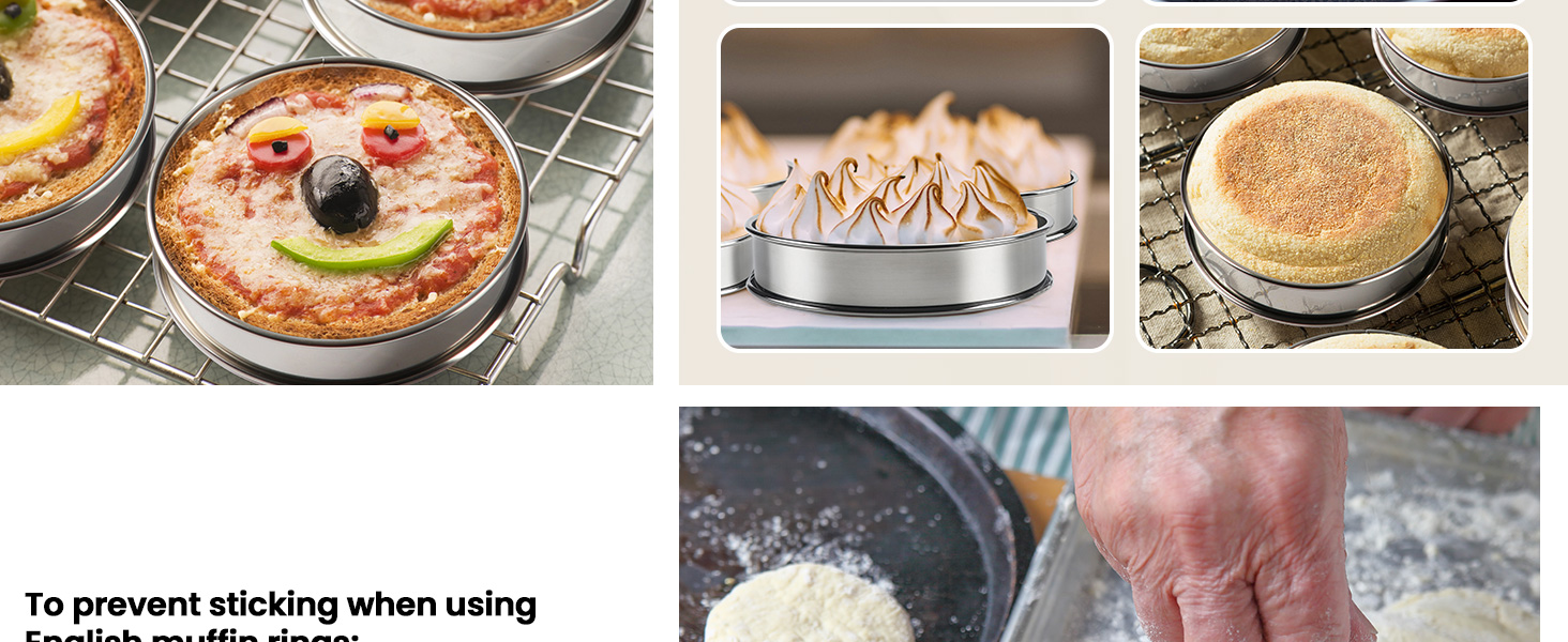 FANGSUN 4 Inch English Muffin Rings, Stainless Steel Crumpet Rings, Tart Rings for Baking, Double Rolled Nonstick Round Cake Ring, Metal Pastry Ring Mold for Dessert Food Making Tool