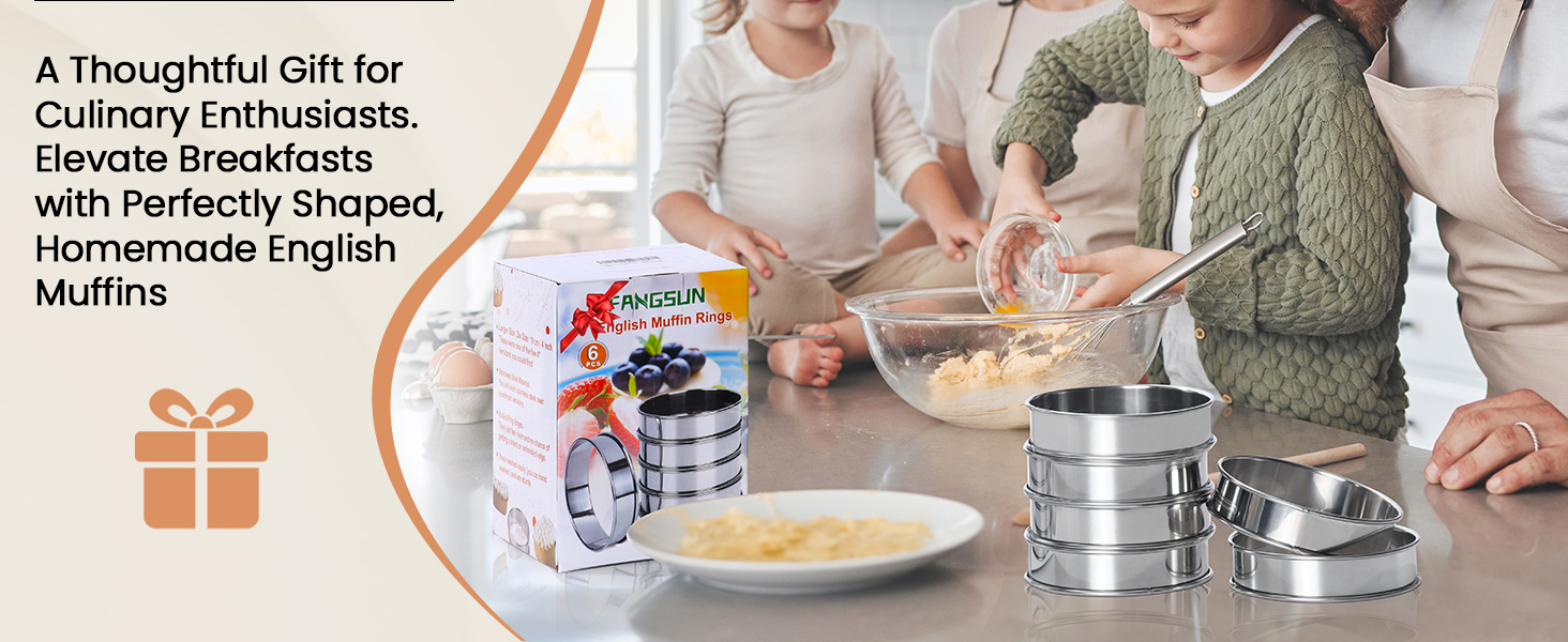 FANGSUN 4 Inch English Muffin Rings, Stainless Steel Crumpet Rings, Tart Rings for Baking, Double Rolled Nonstick Round Cake Ring, Metal Pastry Ring Mold for Dessert Food Making Tool