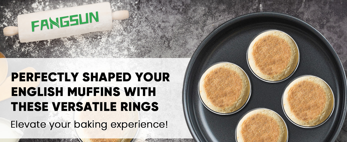 FANGSUN 4 Inch English Muffin Rings, Stainless Steel Crumpet Rings, Tart Rings for Baking, Double Rolled Nonstick Round Cake Ring, Metal Pastry Ring Mold for Dessert Food Making Tool