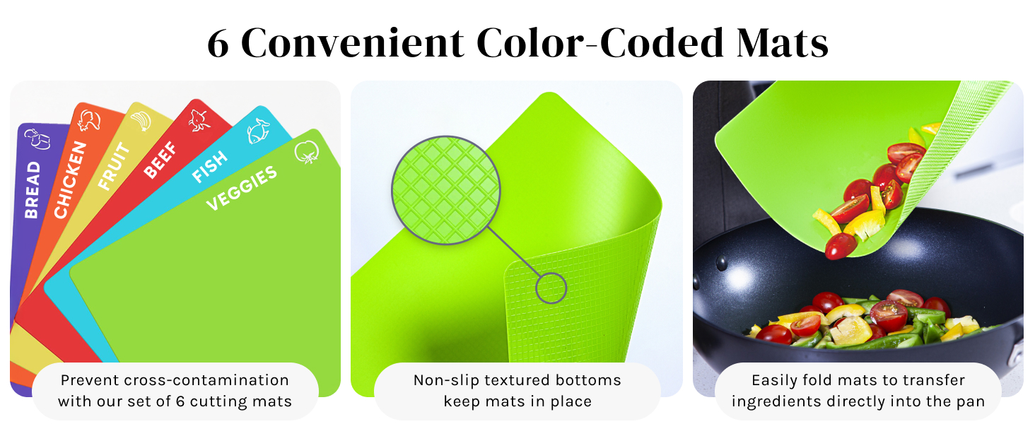 Cooler Kitchen Wooden Cutting Boards for Kitchen with 6 Flexible Plastic Mats - Meal Prep and Serving, Easy Clean Bamboo Cutting Board and Dishwasher Safe Plastic - Large Wood Cutting Board Set