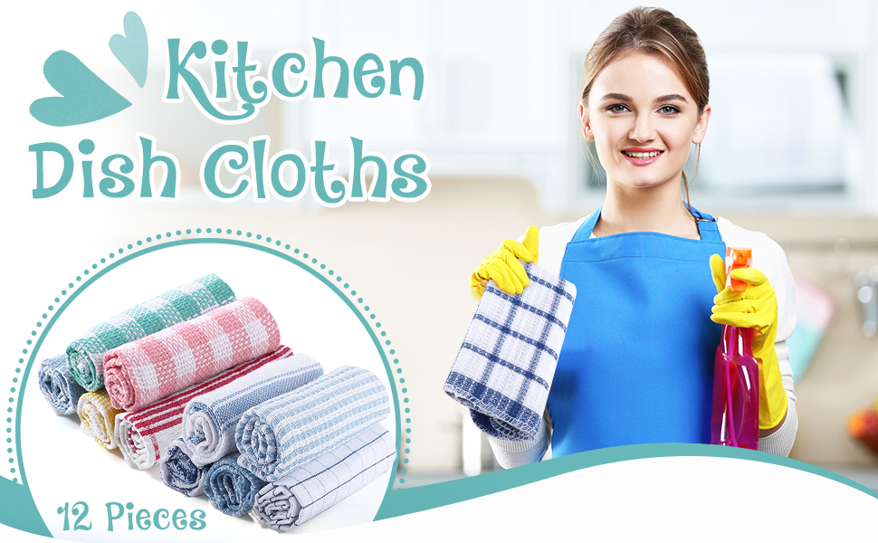 Patelai 12 Pcs Kitchen Dish Cloths for Washing Dishes Absorbent Dish Rags Cleaning Reusable Towels for Scrubbing Wipe Glass Summer Home Household Supplies(Bright Color,13.8'' X 13.8'', 11.8 x 11.8'')