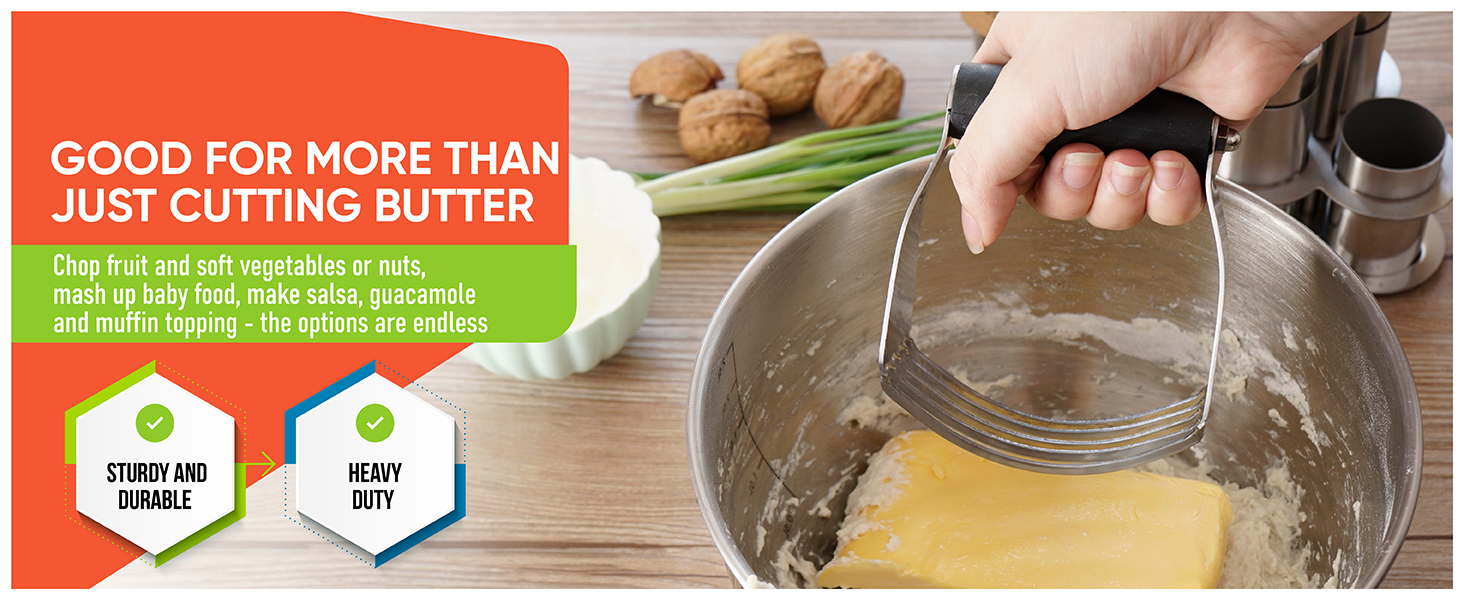 Spring Chef Medium Dough Blender - Stainless Steel Pastry Cutter Tool For Baking w/Thick Sharp Blades - Butter & Dough Cutter - Pastry Blender for Easy Mixing - Dishwasher Safe Kitchen Gadgets - Mint