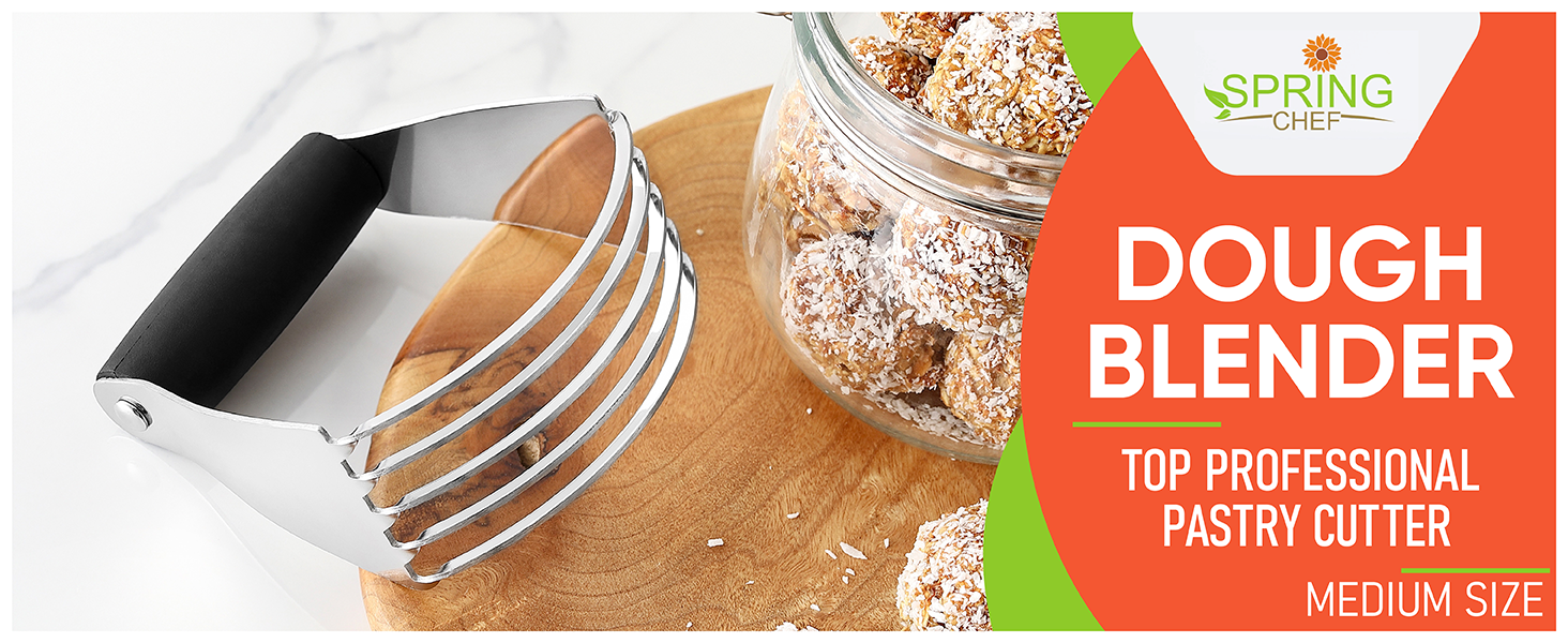 Spring Chef Medium Dough Blender - Stainless Steel Pastry Cutter Tool For Baking w/Thick Sharp Blades - Butter & Dough Cutter - Pastry Blender for Easy Mixing - Dishwasher Safe Kitchen Gadgets - Mint