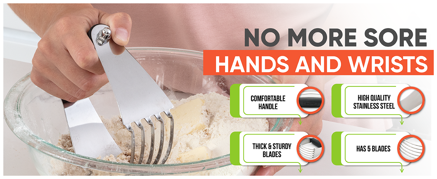 Spring Chef Large Dough Blender For Baking, Dishwasher Safe Dough Cutter Tool, Stainless Steel Pastry Cutter Tool with Sharp Blades, Manual Pastry Blender for Easy Mixing - Aqua Sky
