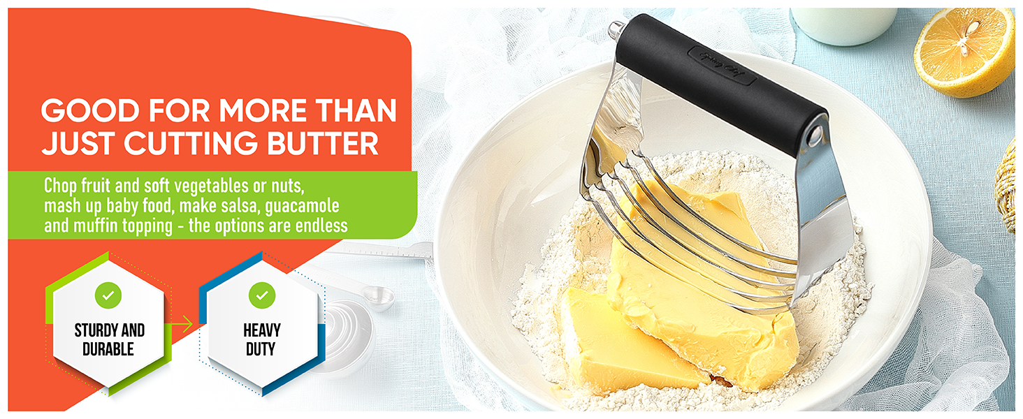 Spring Chef Large Dough Blender For Baking, Dishwasher Safe Dough Cutter Tool, Stainless Steel Pastry Cutter Tool with Sharp Blades, Manual Pastry Blender for Easy Mixing - Aqua Sky