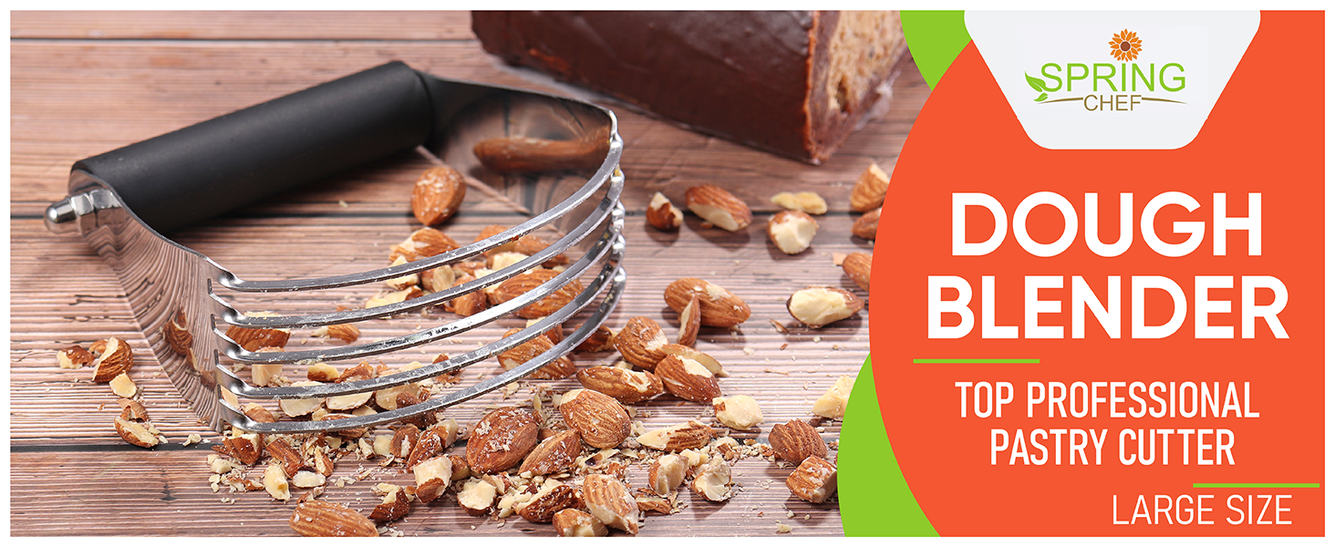 Spring Chef Large Dough Blender For Baking, Dishwasher Safe Dough Cutter Tool, Stainless Steel Pastry Cutter Tool with Sharp Blades, Manual Pastry Blender for Easy Mixing - Aqua Sky