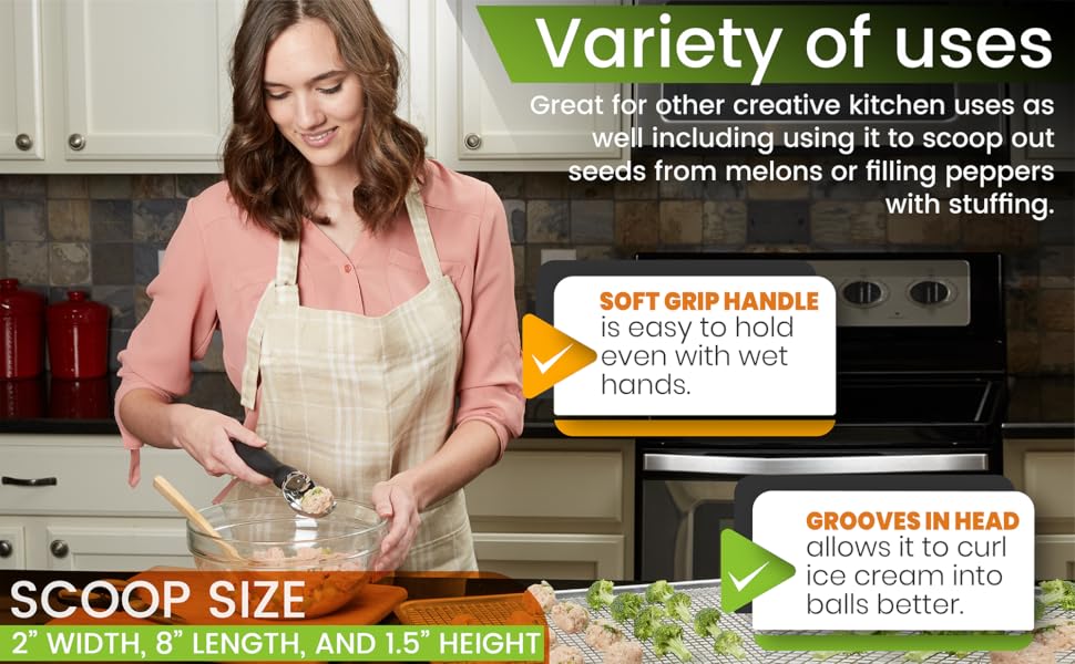 Spring Chef Gray Heavy Duty Ice Cream Scoop with Comfortable Soft Grip Handle, Dishwasher Safe Ice Cream Scooper, Professional Metal Kitchen Tool for Frozen Yogurt, Gelato, Sorbet, Sundae, Melon