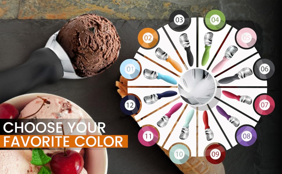 Spring Chef Gray Heavy Duty Ice Cream Scoop with Comfortable Soft Grip Handle, Dishwasher Safe Ice Cream Scooper, Professional Metal Kitchen Tool for Frozen Yogurt, Gelato, Sorbet, Sundae, Melon