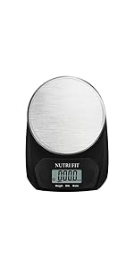 NUTRI FIT Ultra Slim Kitchen Scale Digital Food Weight Scale for Baking Cooking in Grams and Ounces Tare & Backlit LCD Display 11lb 5kg Capacity- Black/Stainless Steel