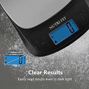 NUTRI FIT Ultra Slim Kitchen Scale Digital Food Weight Scale for Baking Cooking in Grams and Ounces Tare & Backlit LCD Display 11lb 5kg Capacity- Black/Stainless Steel