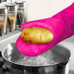 Silicone Oven Mitts and Pot Holders Sets, MTZRFLL Extra Long Heat Resistant Oven Gloves with Hot Pads and Mini Oven Mits Set for Kitchen Baking Cooking, Soft Quilted Lining, Pack of 6 (Black)