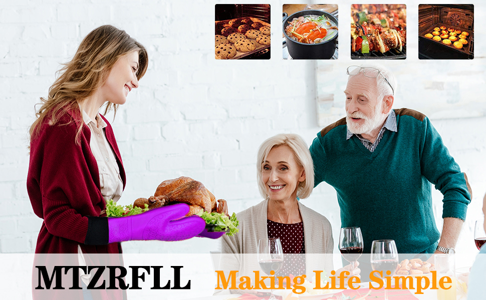 Silicone Oven Mitts and Pot Holders Sets, MTZRFLL Extra Long Heat Resistant Oven Gloves with Hot Pads and Mini Oven Mits Set for Kitchen Baking Cooking, Soft Quilted Lining, Pack of 6 (Black)