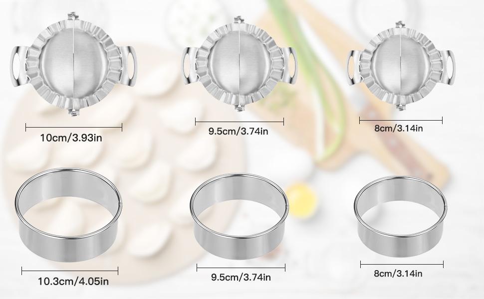 3 Pieces Dumplings Maker Dumpling Molds with 3 Pieces Dumpling Skin Maker in 10 Cm/ 9.5 Cm/ 8 cm Dumpling Wrapper Cutter Pie Ravioli Empanada Press Mold for Chinese New Year Kitchen