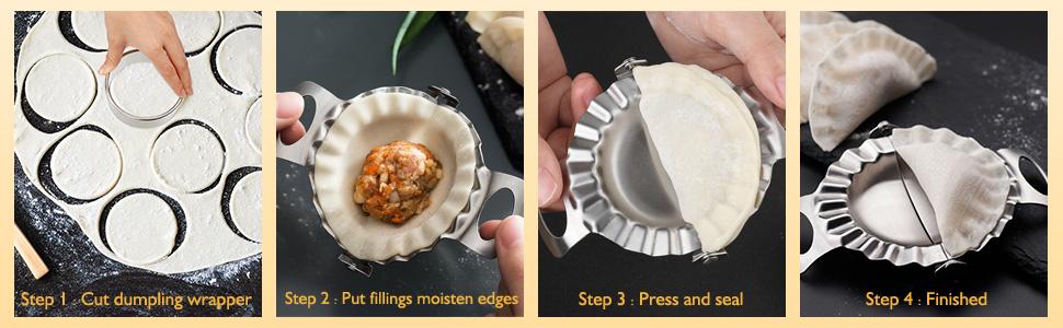 3 Pieces Dumplings Maker Dumpling Molds with 3 Pieces Dumpling Skin Maker in 10 Cm/ 9.5 Cm/ 8 cm Dumpling Wrapper Cutter Pie Ravioli Empanada Press Mold for Chinese New Year Kitchen