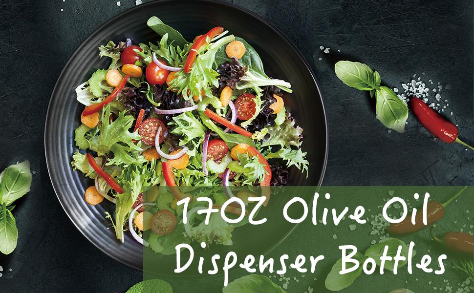 BAKHUK 4 Pack 17oz Olive Oil Dispenser Bottles, 500ml Clear Glass Vinegar Cruet with Pourers and Funnel for Kitchen