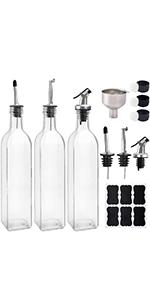 BAKHUK 4 Pack 17oz Olive Oil Dispenser Bottles, 500ml Clear Glass Vinegar Cruet with Pourers and Funnel for Kitchen