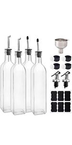 BAKHUK 4 Pack 17oz Olive Oil Dispenser Bottles, 500ml Clear Glass Vinegar Cruet with Pourers and Funnel for Kitchen