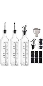 BAKHUK 4 Pack 17oz Olive Oil Dispenser Bottles, 500ml Clear Glass Vinegar Cruet with Pourers and Funnel for Kitchen