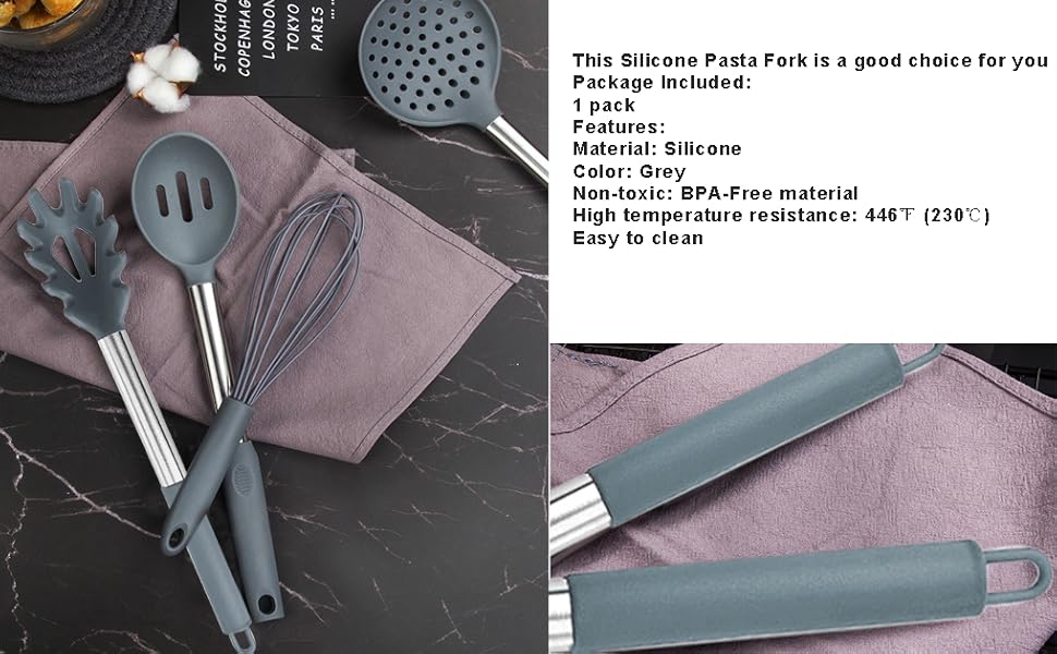 Silicone Pasta Fork, Spaghetti Server, Professional Pasta Server Spoon Heat Resistant Noodle Spoon, Spaghetti Strainer Best Cooking Tools