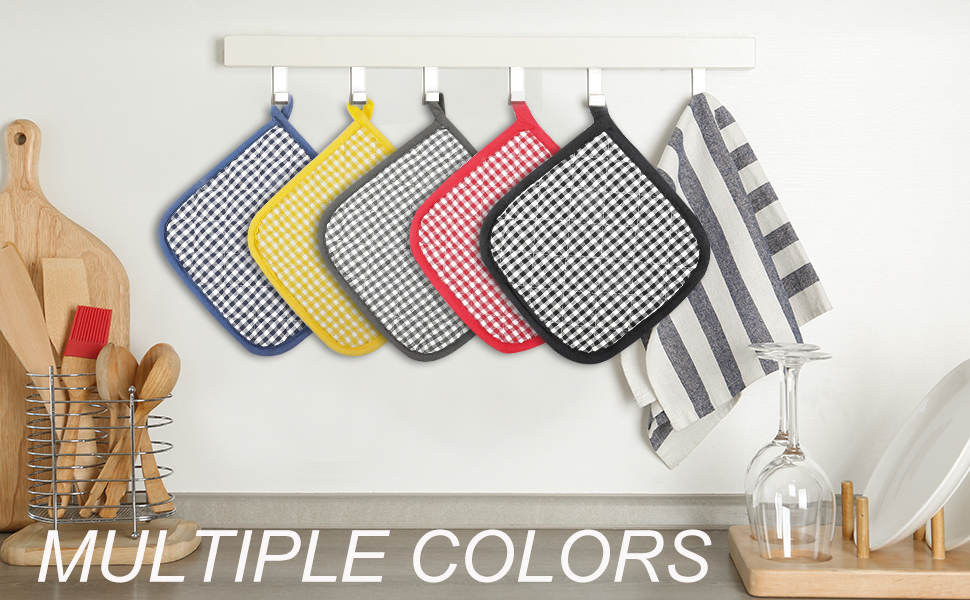 5 PCS Pot Holders for Kitchen, Cotton Potholers with Great Heat Resistance, Hot Pads, Trivets for Cooking and Baking Blue