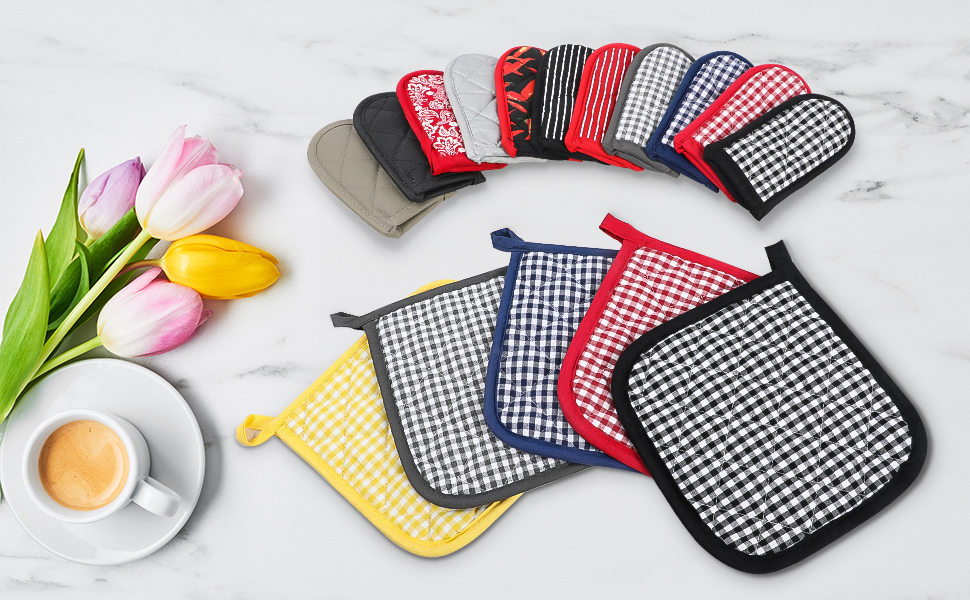 5 PCS Pot Holders for Kitchen, Cotton Potholers with Great Heat Resistance, Hot Pads, Trivets for Cooking and Baking Blue