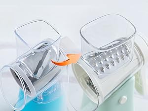 VEKAYA Rotary Cheese Grater, 5 in 1 Cheese Grater with Handle, Replaceable Stainless Blades Cheese Shredder, Cheese Vegetable Slicer, Easy to Clean Kitchen Gadgets with Storage Box