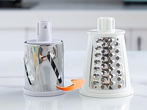 VEKAYA Rotary Cheese Grater, 5 in 1 Cheese Grater with Handle, Replaceable Stainless Blades Cheese Shredder, Cheese Vegetable Slicer, Easy to Clean Kitchen Gadgets with Storage Box