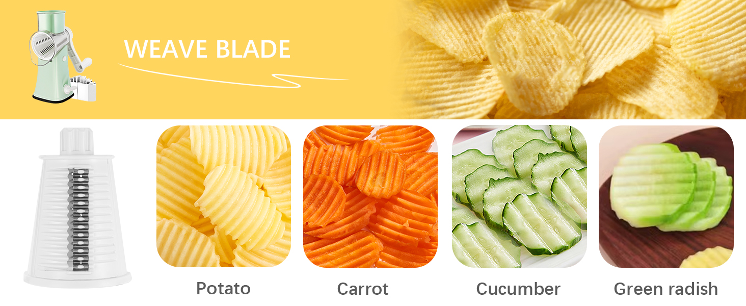 VEKAYA Rotary Cheese Grater, 5 in 1 Cheese Grater with Handle, Replaceable Stainless Blades Cheese Shredder, Cheese Vegetable Slicer, Easy to Clean Kitchen Gadgets with Storage Box