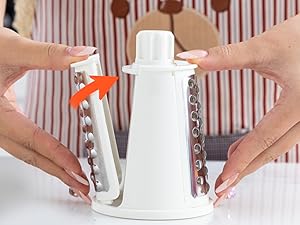 VEKAYA Rotary Cheese Grater, 5 in 1 Cheese Grater with Handle, Replaceable Stainless Blades Cheese Shredder, Cheese Vegetable Slicer, Easy to Clean Kitchen Gadgets with Storage Box