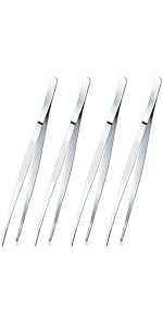 Yaomiao 4 Packs Bar Tweezers Long Garnish Tongs Bar Tweezers Stainless Steel Korean Bbq Tongs for Bartender Cocktail Cooking Food(Silver,8 Inch)