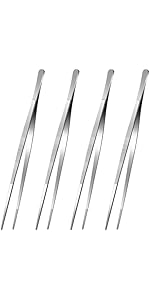 Yaomiao 4 Packs Bar Tweezers Long Garnish Tongs Bar Tweezers Stainless Steel Korean Bbq Tongs for Bartender Cocktail Cooking Food(Silver,8 Inch)