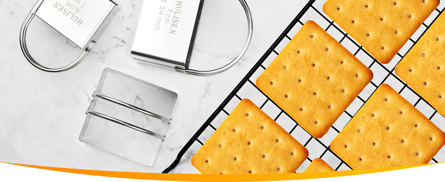HULISEN Square Biscuit Cutter Set (4 Pieces/Set), Stainless Steel Cookies Cutter with Handle, Professional Baking Dough Tools, Gift Package (Square)