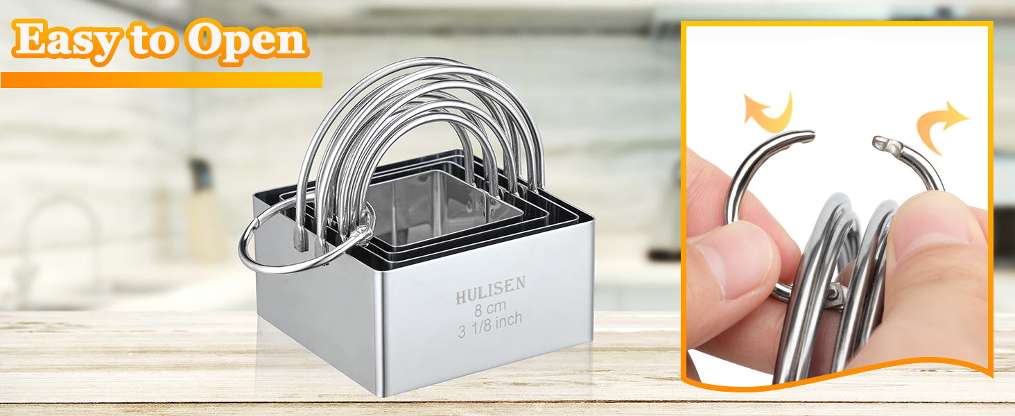 HULISEN Square Biscuit Cutter Set (4 Pieces/Set), Stainless Steel Cookies Cutter with Handle, Professional Baking Dough Tools, Gift Package (Square)