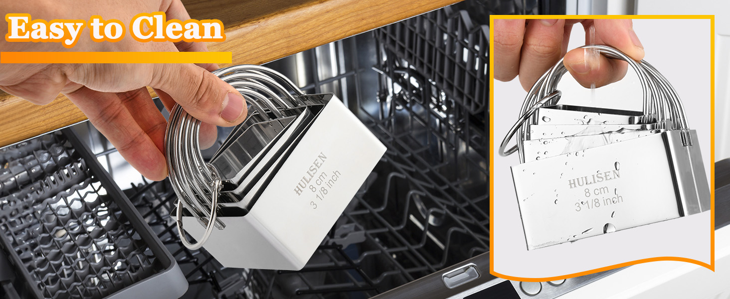 HULISEN Square Biscuit Cutter Set (4 Pieces/Set), Stainless Steel Cookies Cutter with Handle, Professional Baking Dough Tools, Gift Package (Square)