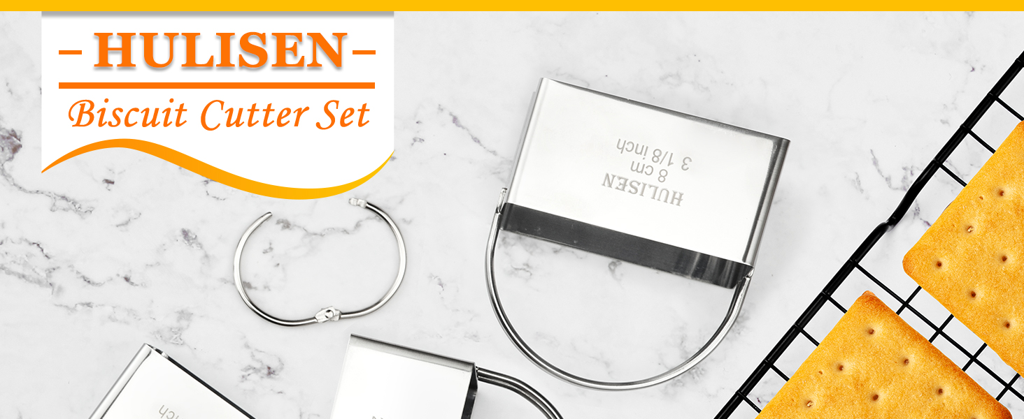 HULISEN Square Biscuit Cutter Set (4 Pieces/Set), Stainless Steel Cookies Cutter with Handle, Professional Baking Dough Tools, Gift Package (Square)