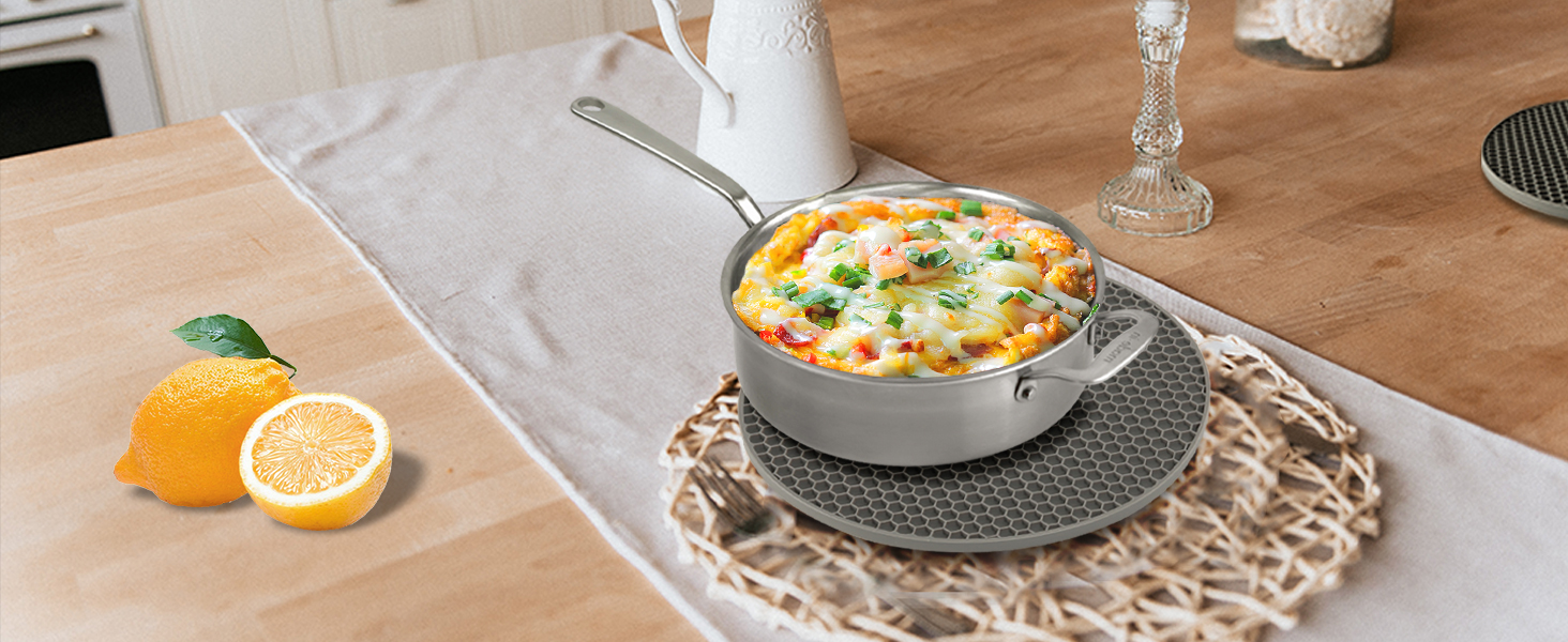 Joyhalo Trivets for Hot Dishes - Hot Pads for Kitchen, Silicone Pot Holders for Hot Pots and Pans, Silicone Mats for Kitchen Countertops, Table, Flexible Easy to Wash and Dry, Grey