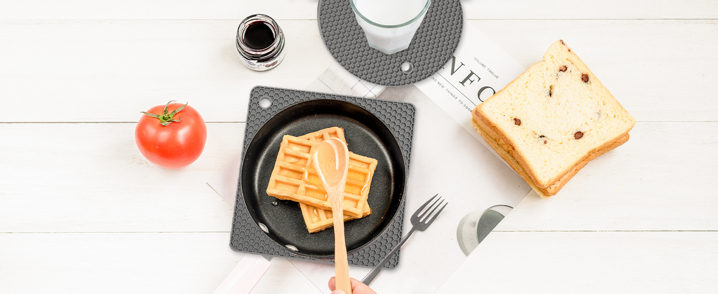 Joyhalo Trivets for Hot Dishes - Hot Pads for Kitchen, Silicone Pot Holders for Hot Pots and Pans, Silicone Mats for Kitchen Countertops, Table, Flexible Easy to Wash and Dry, Grey