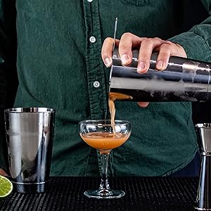 Professional Cocktail Shaker Set Bartending Kit: Weighted Boston Shaker Tins, Hawthorne Strainer and Japanese Jigger