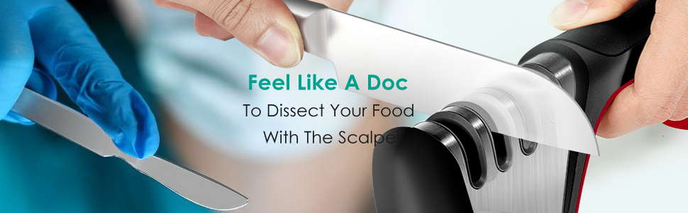 Longzon 5-in-1 Knife Sharpener [4 Stage] with a Pair of Cut-Resistant Glove,Original Premium Polish Blades, Best Kitchen Knife Sharpener Works for Fruit and Steel Knives, Scissors(Black+Silver)