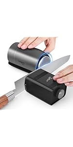 Longzon 5-in-1 Knife Sharpener [4 Stage] with a Pair of Cut-Resistant Glove,Original Premium Polish Blades, Best Kitchen Knife Sharpener Works for Fruit and Steel Knives, Scissors(Black+Silver)
