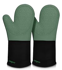 sungwoo Extra Long Silicone Oven Mitts, Heat Resistant Oven Gloves with Quilted Liner Non-Slip Textured Grip Perfect for BBQ, Baking, Cooking and Grilling - 1 Pair 14.6 Inch Black