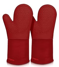 sungwoo Extra Long Silicone Oven Mitts, Heat Resistant Oven Gloves with Quilted Liner Non-Slip Textured Grip Perfect for BBQ, Baking, Cooking and Grilling - 1 Pair 14.6 Inch Black